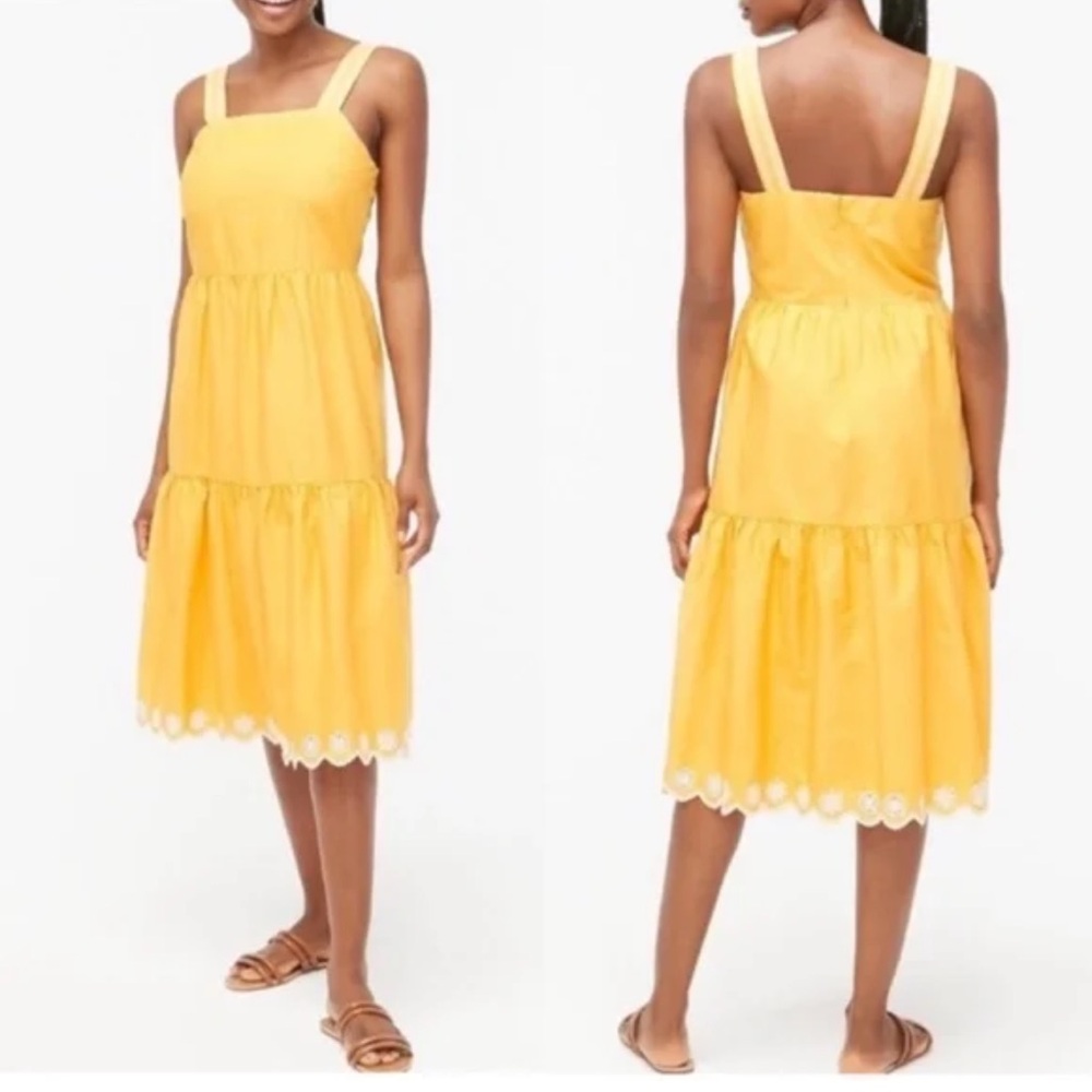 J. Crew Yellow‎ Tiered Midi Dress Square Neck